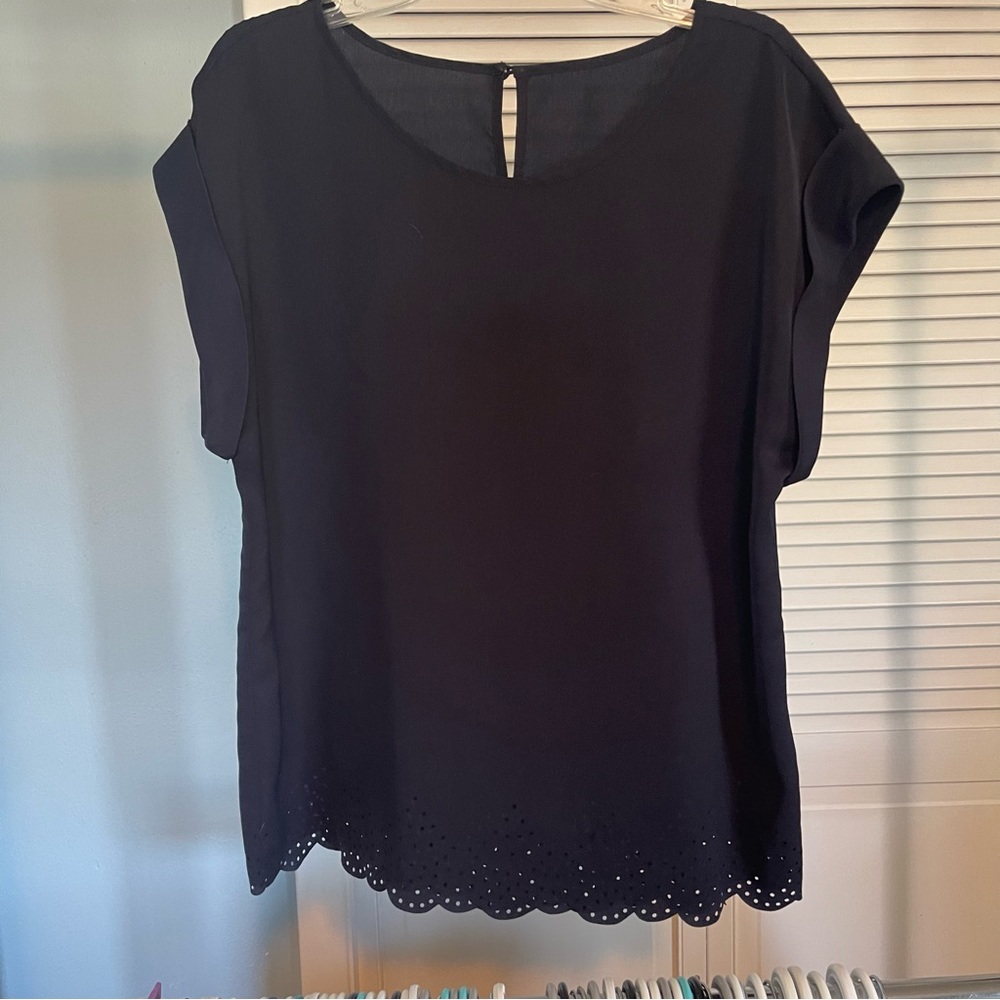 Scallop hem navy blouse